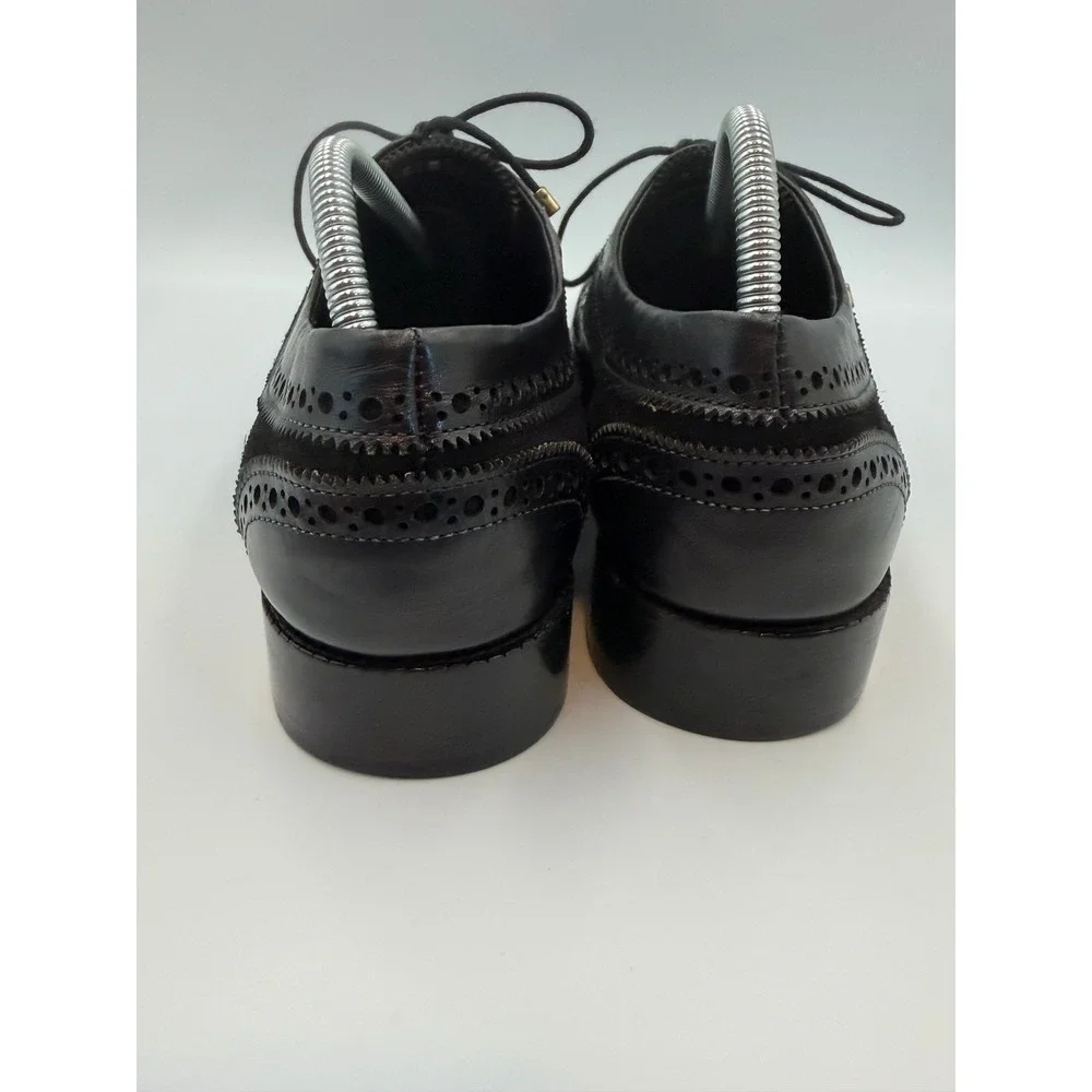 Lethato Men's Black Leather Suede Wingtip Brogue Oxford Dress Shoes Sz 9.5/10